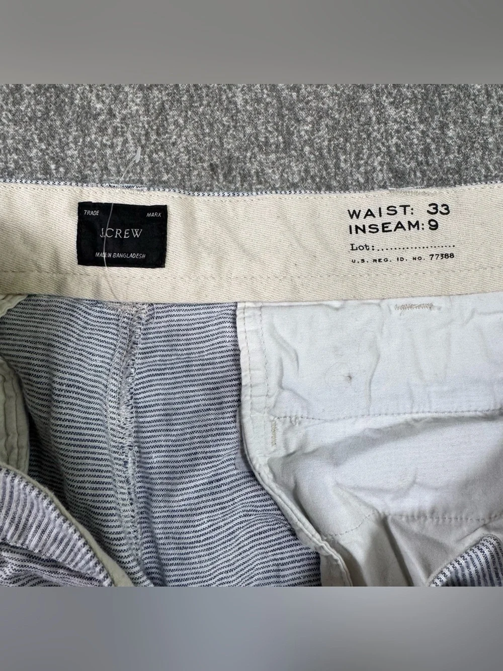 J.Crew Men’s 33 Shorts 9” Inseam 100% Linen Blue White Stripe Chino Casual Flat